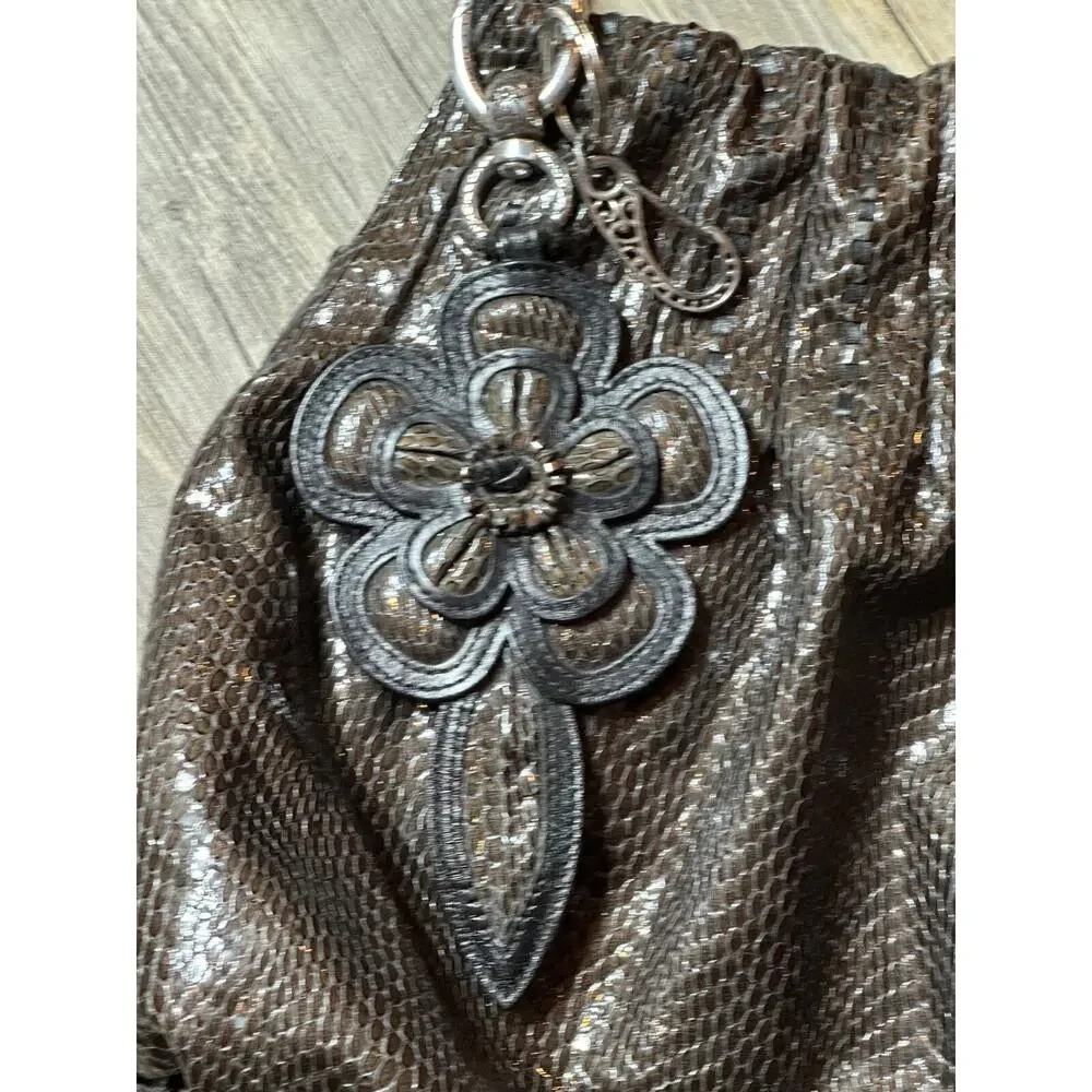 Brighton Breelan Python Snake Embossed Leather Handbag Purse Hobo Brown Grey